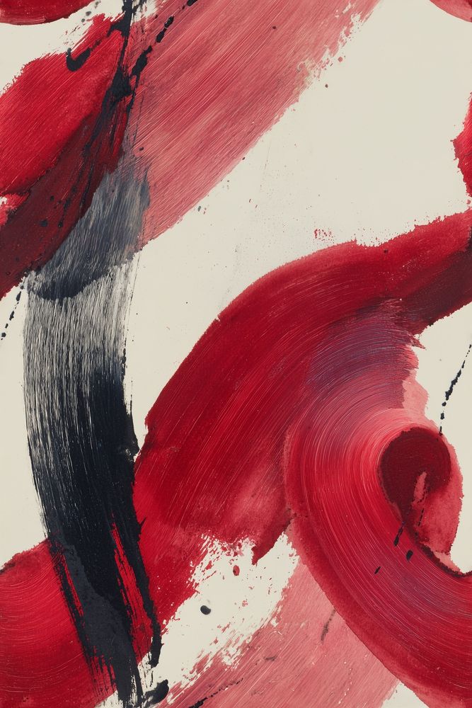 Abstract Brushstrokes Wallpaper Red And Black On Cream Background pattern artwork