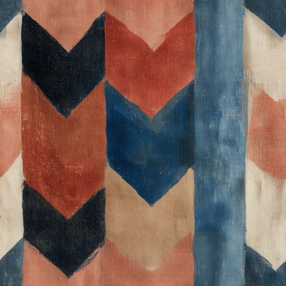 Geometric Chevron Stripe Wallpaper Terracotta Navy Mid Century Modern pattern artwork