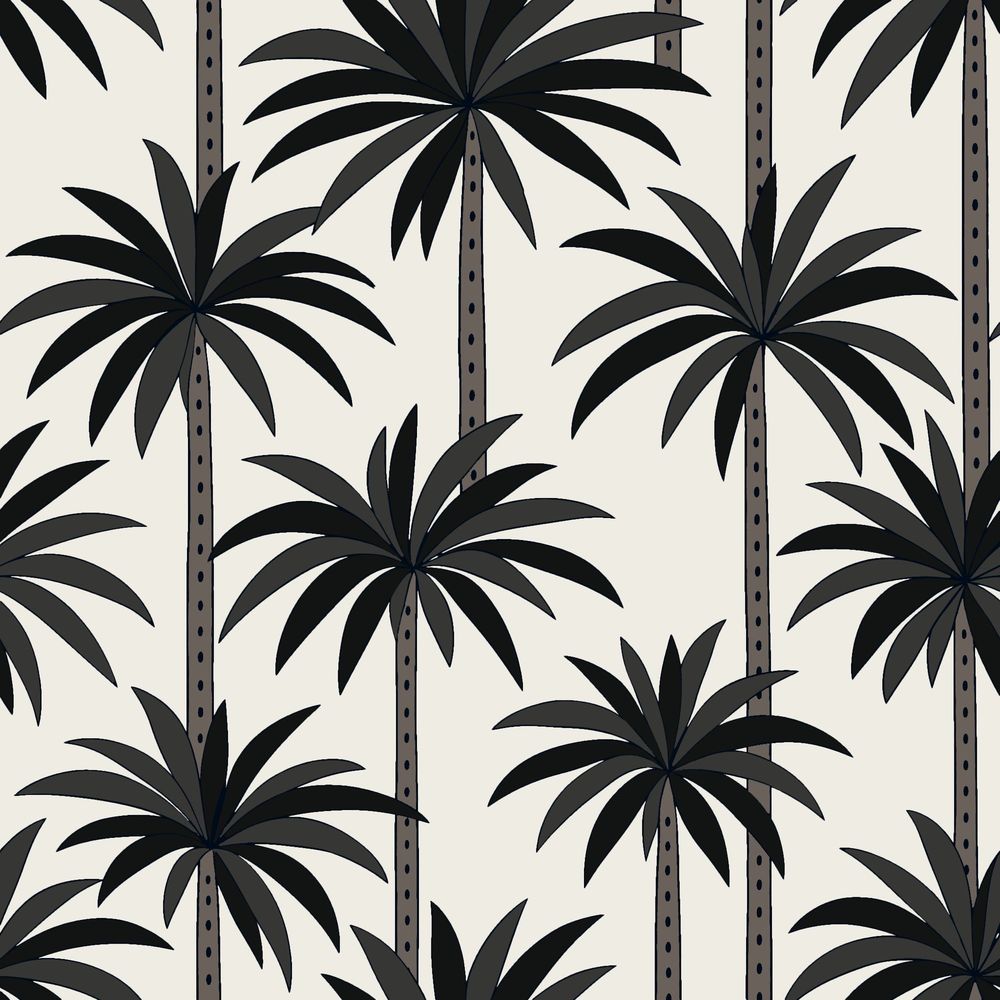 Black Palm Trees Wallpaper Cream Background pattern artwork