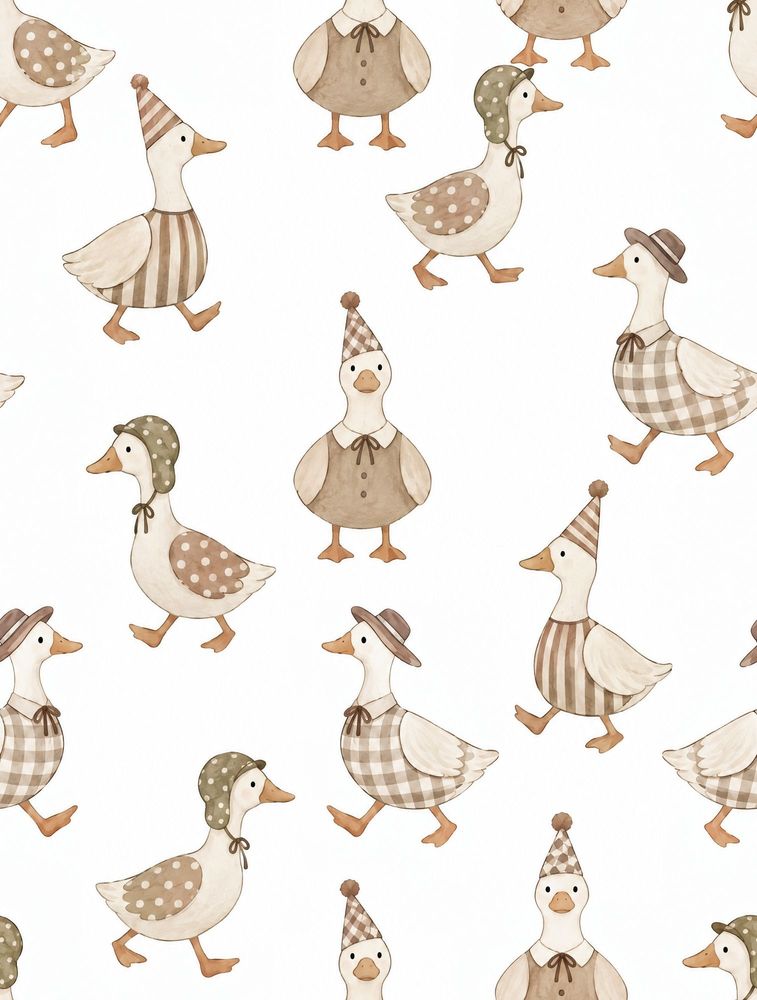 Dressed Ducks Wallpaper Watercolor Neutral Pattern pattern artwork