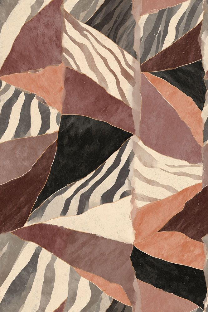 Abstract Leaf Wallpaper Patchwork Zebra Stripes Earth Tones pattern artwork