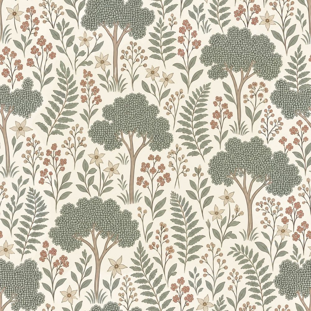Botanical Trees Wallpaper Sage Green Pattern pattern artwork