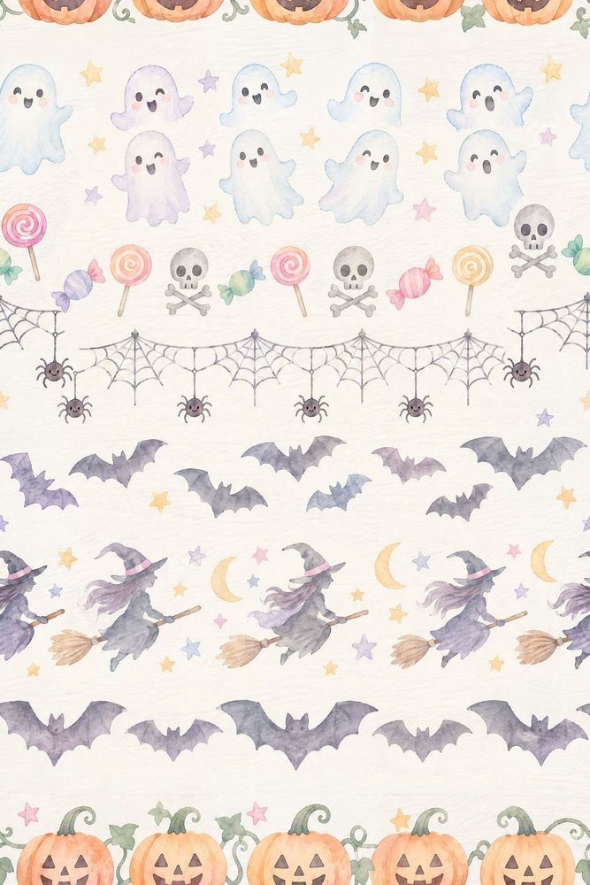 Cute Halloween Icons Wallpaper Pastel Watercolor Pattern pattern artwork