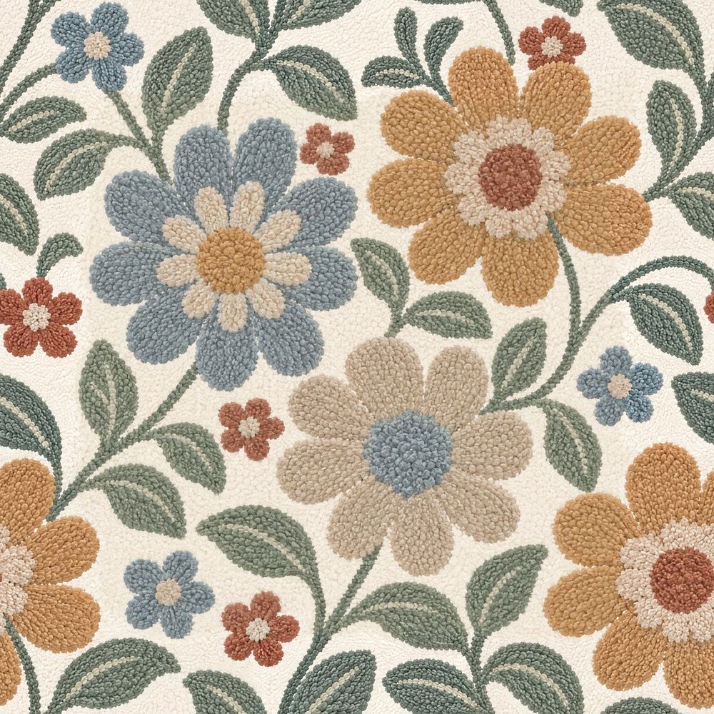 Daisy Flowers Wallpaper Vintage Garden Tufted Texture pattern artwork