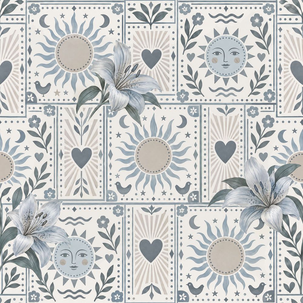 Lily Sun And Moon Wallpaper Folk Art Tile Pattern pattern artwork