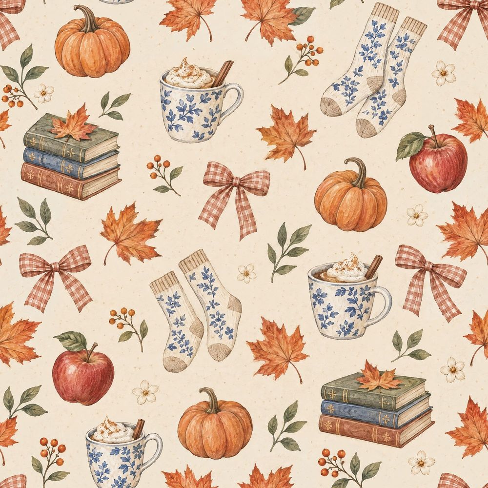 Autumn Harvest Wallpaper Cozy Watercolor Pattern pattern artwork