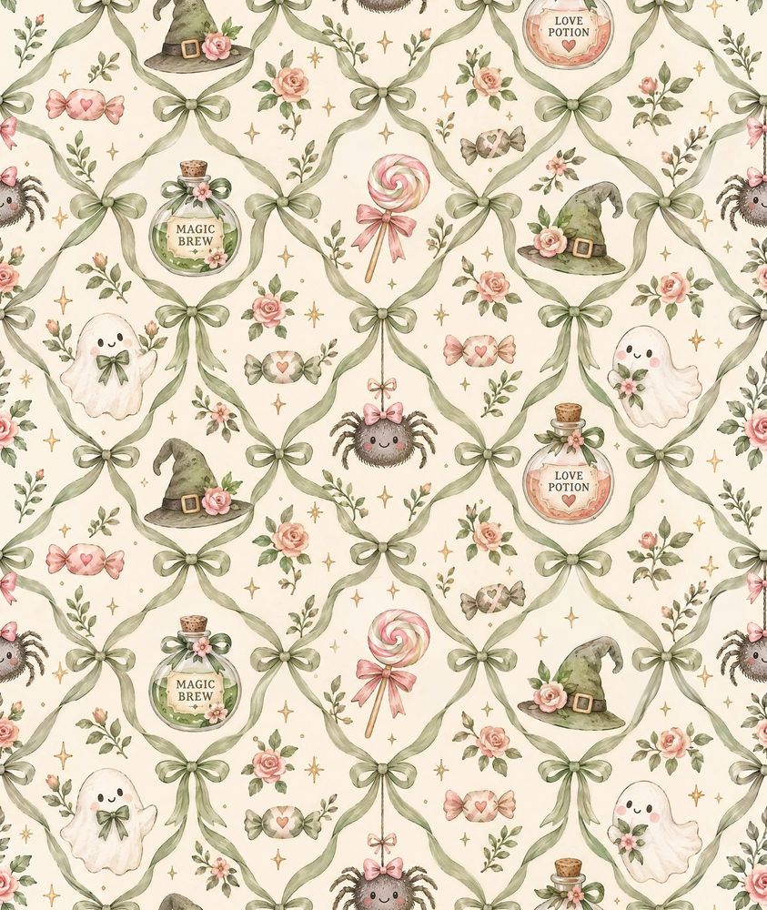Cute Ghosts Wallpaper Watercolor Trellis pattern artwork