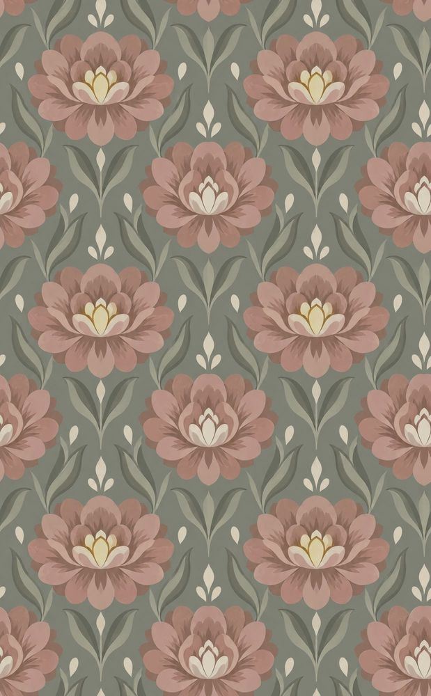Pink Blossom Wallpaper Symmetrical Sage Green Floral pattern artwork