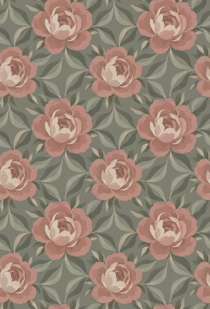 Rose And Peony Wallpaper Sage Green Blush Pink Pattern pattern artwork