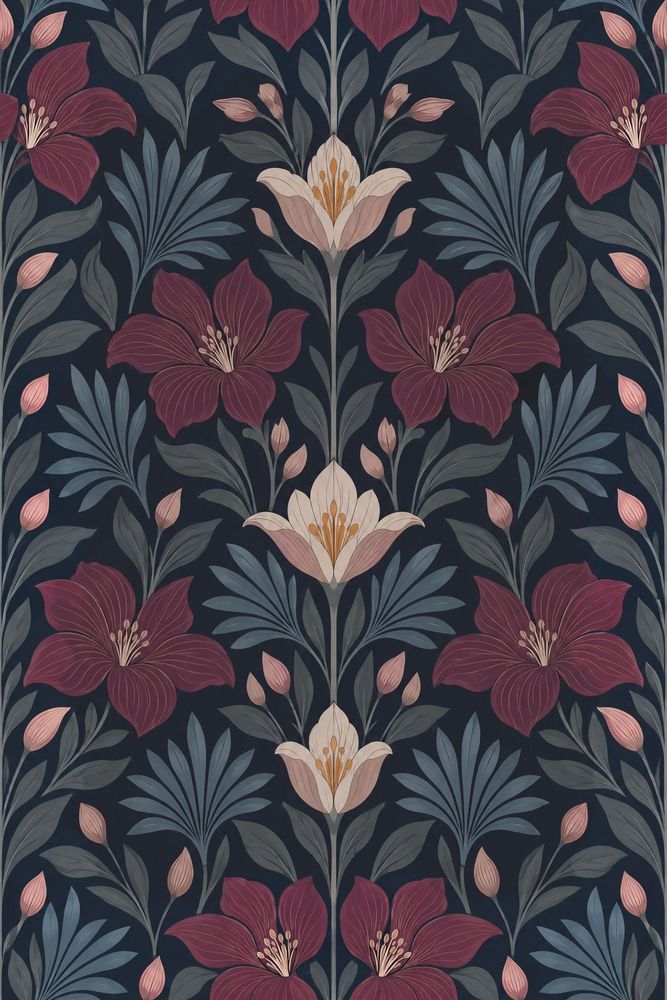 Large Floral Wallpaper Dark Navy Botanical Pattern pattern artwork