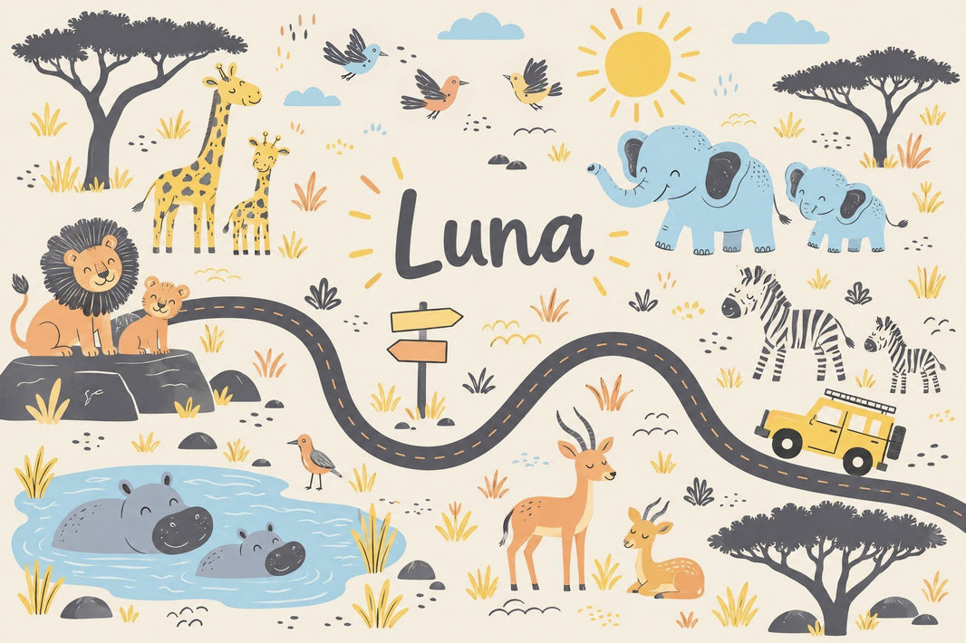 Cute Safari Animals Wallpaper Personalized Name Wall Mural pattern artwork