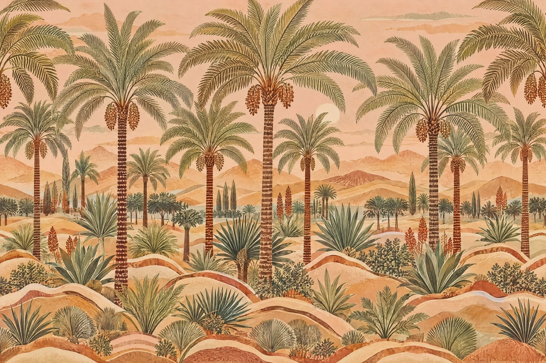 Palm Trees And Desert Dunes Wallpaper Muted Green Wall Mural pattern artwork