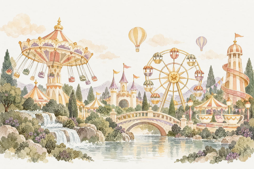 Fairytale Amusement Park Wallpaper Pastel Storybook Wall Mural pattern artwork