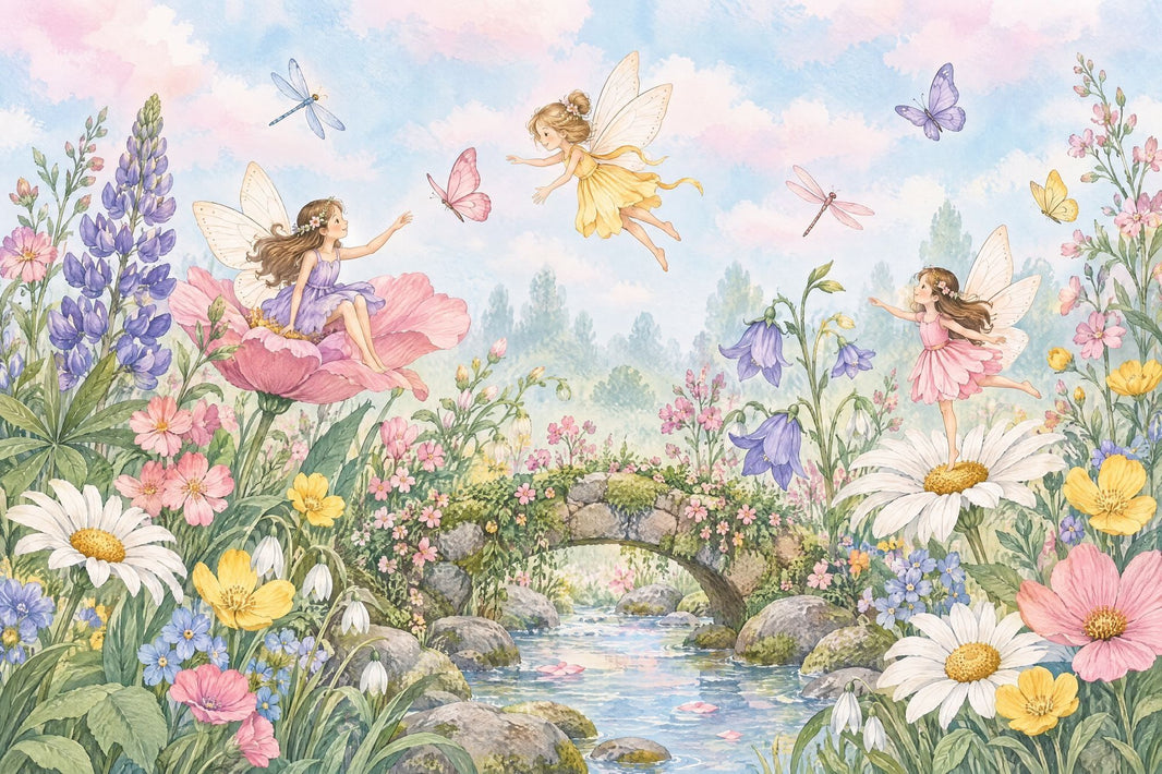Fairy Garden Wallpaper Watercolor Storybook Wall Mural pattern artwork