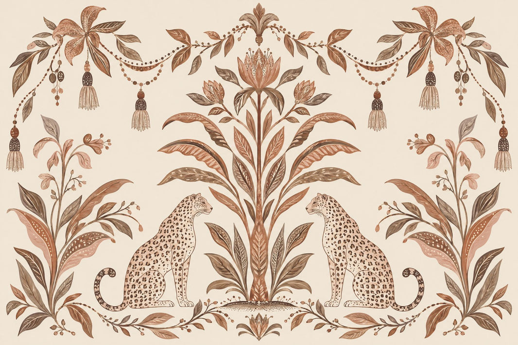 Symmetrical Leopards Wallpaper Tropical Botanical Wall Mural pattern artwork