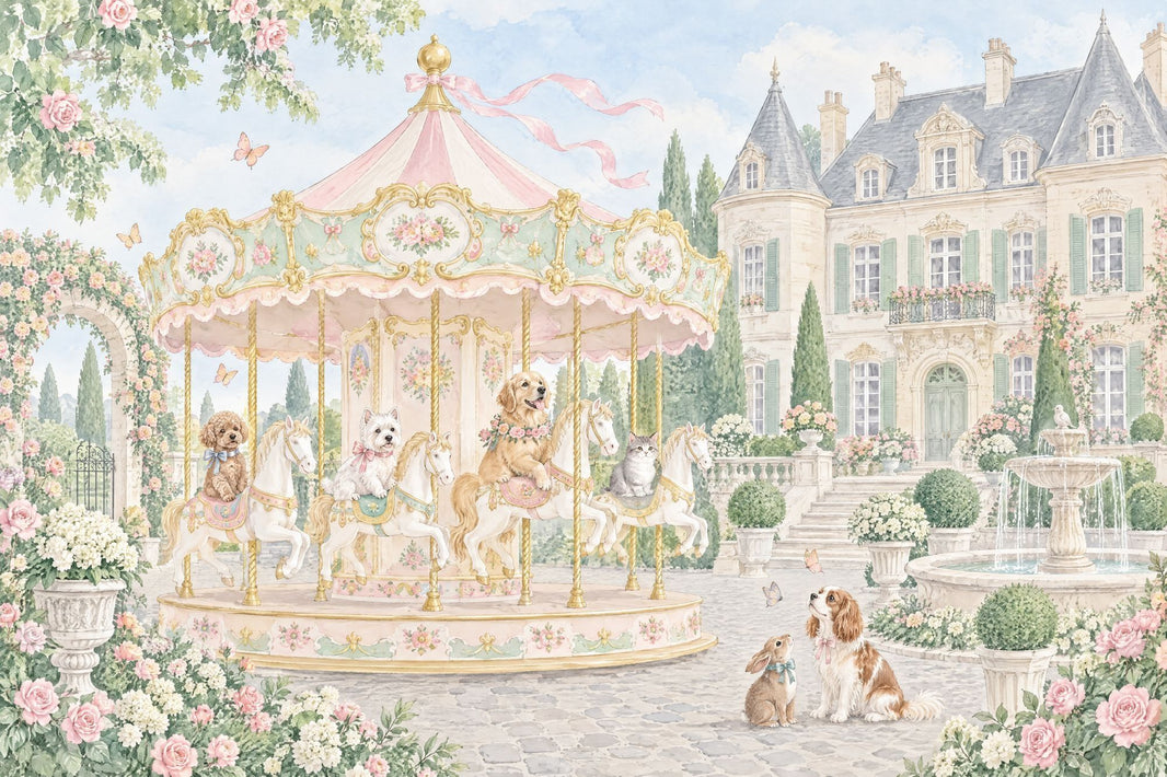 Vintage Carousel Animals Wallpaper Pastel Fairytale Wall Mural pattern artwork