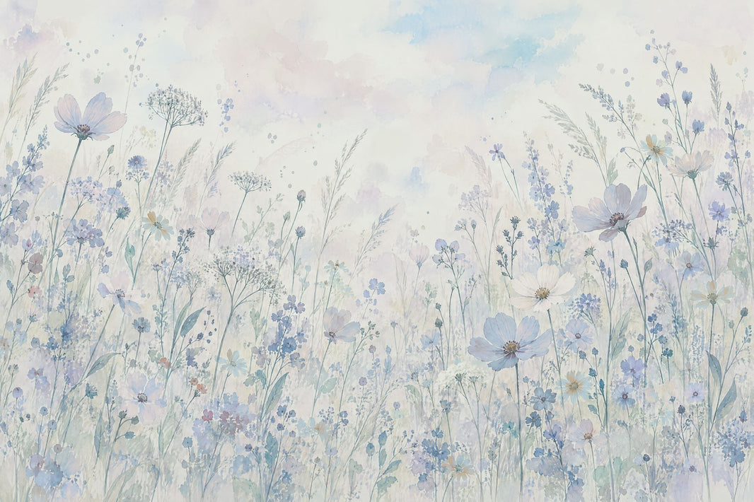Pastel Wildflower Meadow Wallpaper Watercolor Botanical Wall Mural pattern artwork