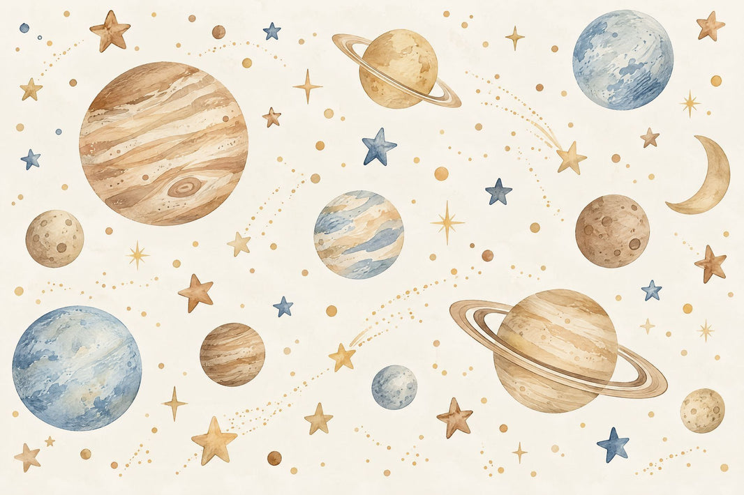 Watercolor Planets Wallpaper Whimsical Space Wall Mural pattern artwork