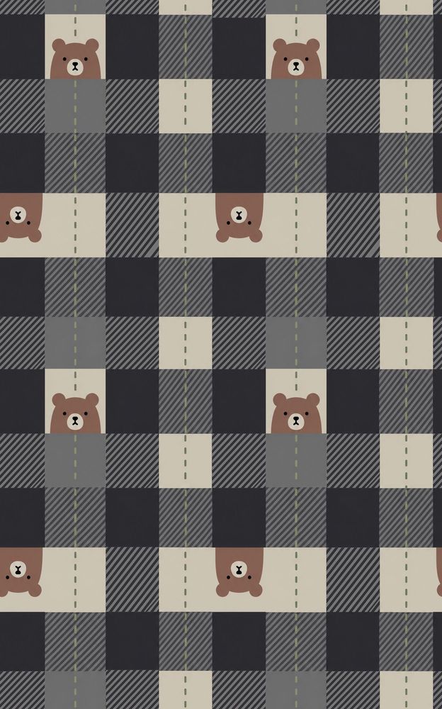 Bear Face Wallpaper Muted Green Checkered Blocks pattern artwork