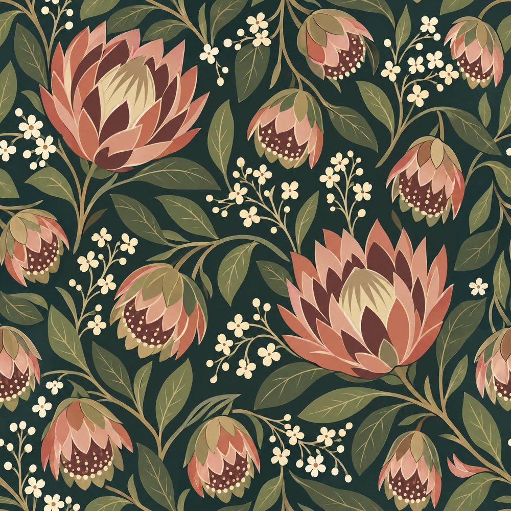 Large Floral Wallpaper Dark Teal Background pattern artwork
