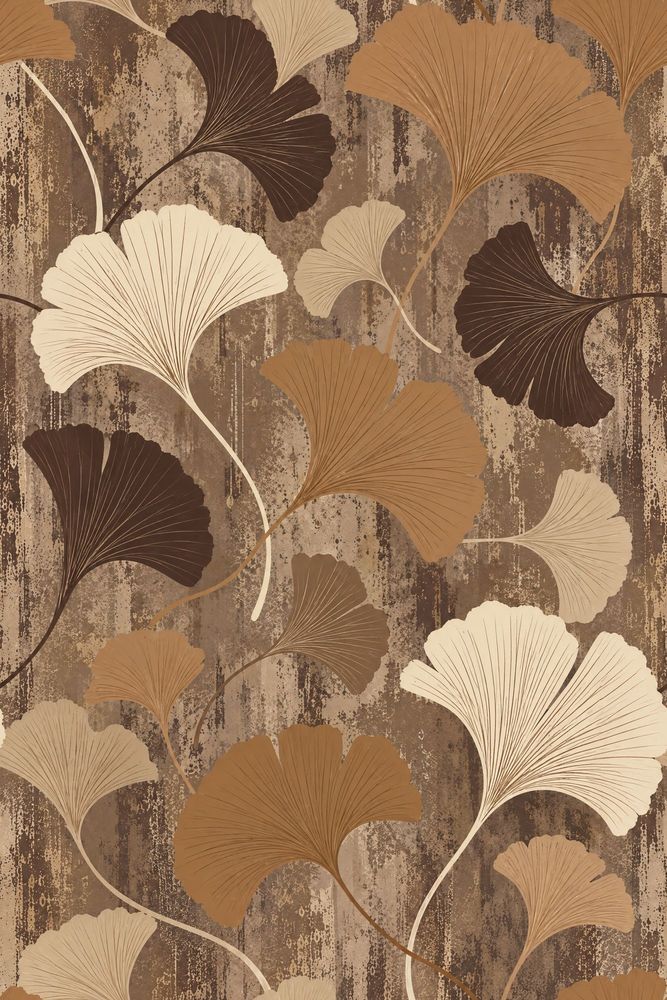 Ginkgo Leaves Wallpaper Vintage Botanical Brown Distressed Texture pattern artwork