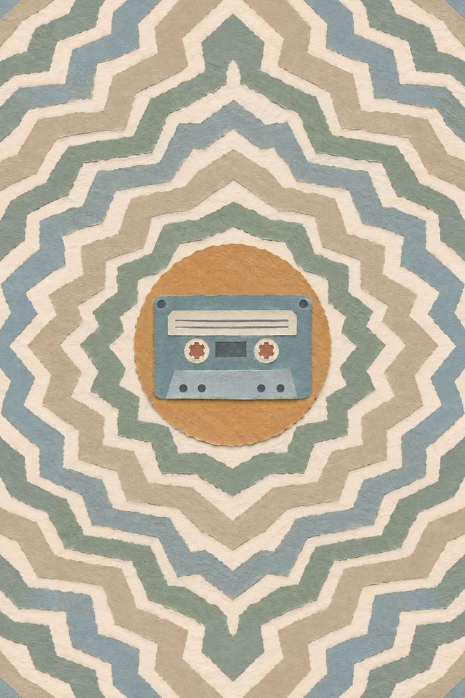 Cassette Player Wallpaper Mid Century Modern Geometric Zigzag In Cream Orange pattern artwork