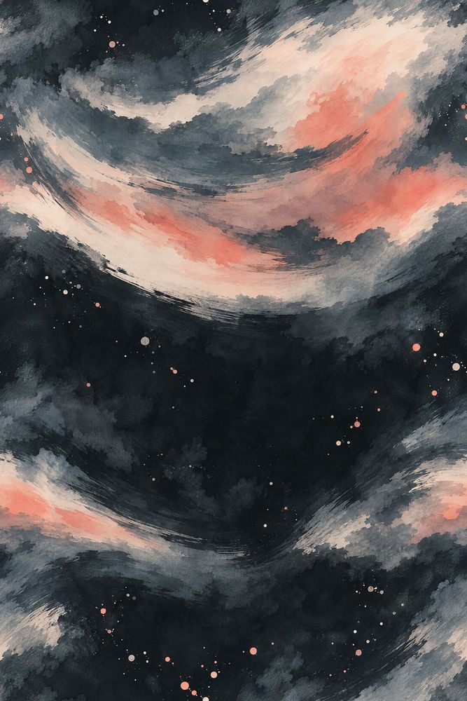 Abstract Brushstrokes Wallpaper Charcoal Background With Coral Accents pattern artwork