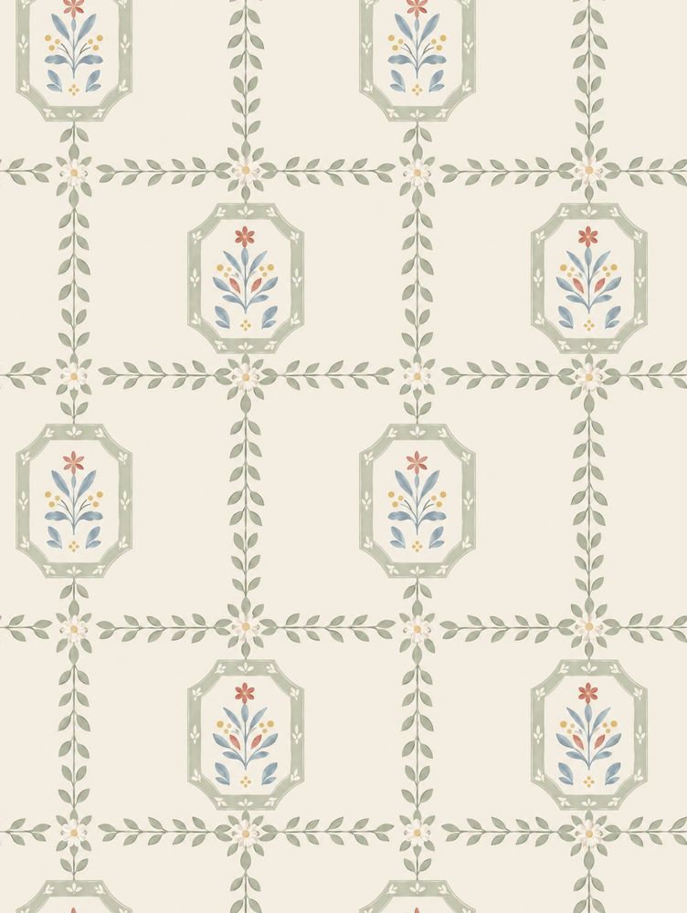 Floral Trellis Wallpaper Cream Background Folk pattern artwork