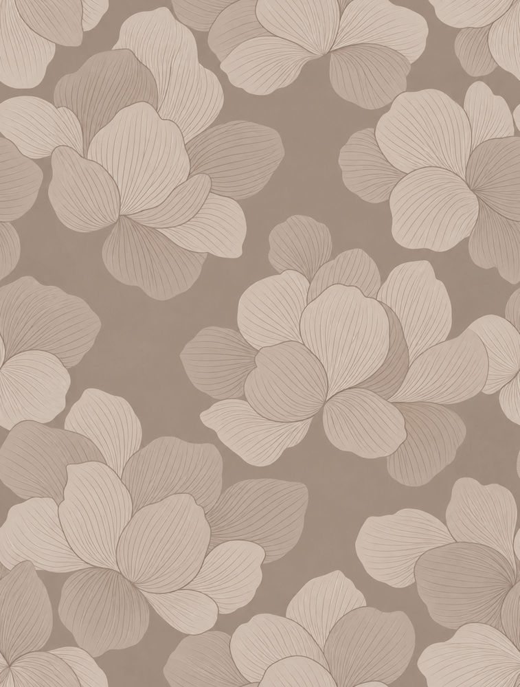 Large Floral Wallpaper Beige Taupe Line Art Petals pattern artwork