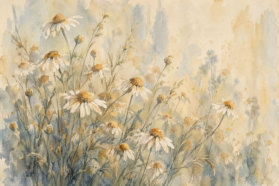 Watercolor Daisy Meadow Wallpaper Botanical Wildflower Wall Mural pattern artwork