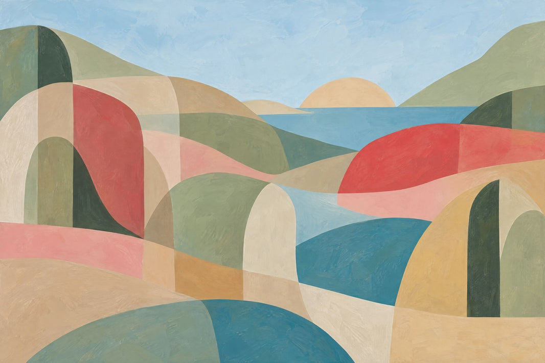 Abstract Coastal Landscape Wallpaper Geometric Hills Wall Mural pattern artwork