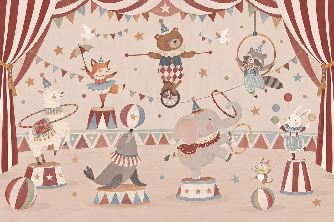 Vintage Circus Animals Wallpaper Watercolor Texture Wall Mural pattern artwork