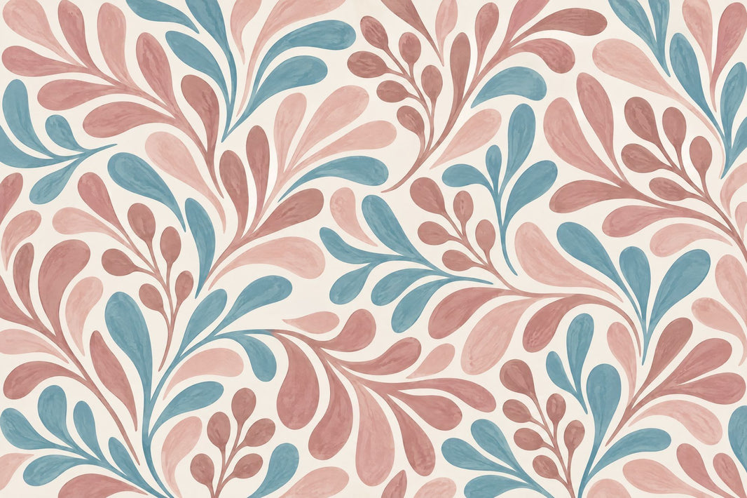 Watercolor Leaf Pattern Wallpaper Pink And Blue Botanical Wall Mural pattern artwork