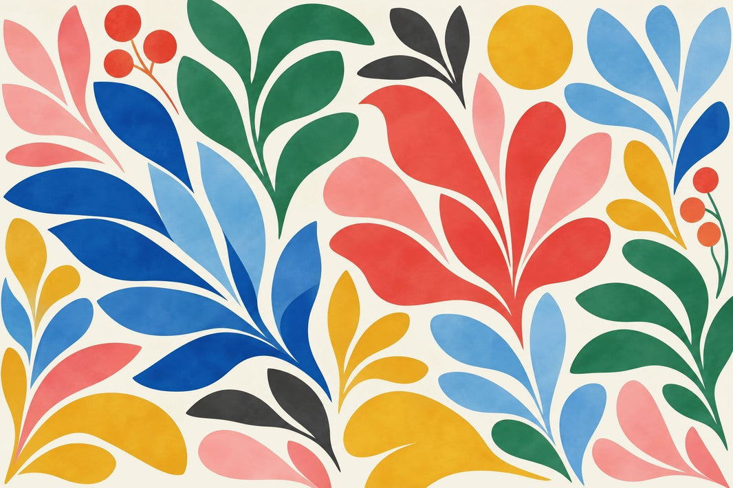 Abstract Botanical Leaves Wallpaper Retro Colorful Wall Mural pattern artwork