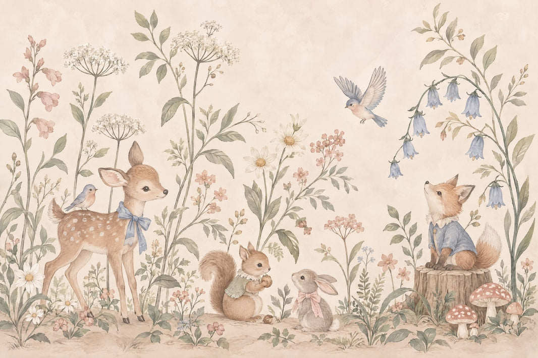 Woodland Animals Wallpaper Watercolor Nursery Wall Mural pattern artwork