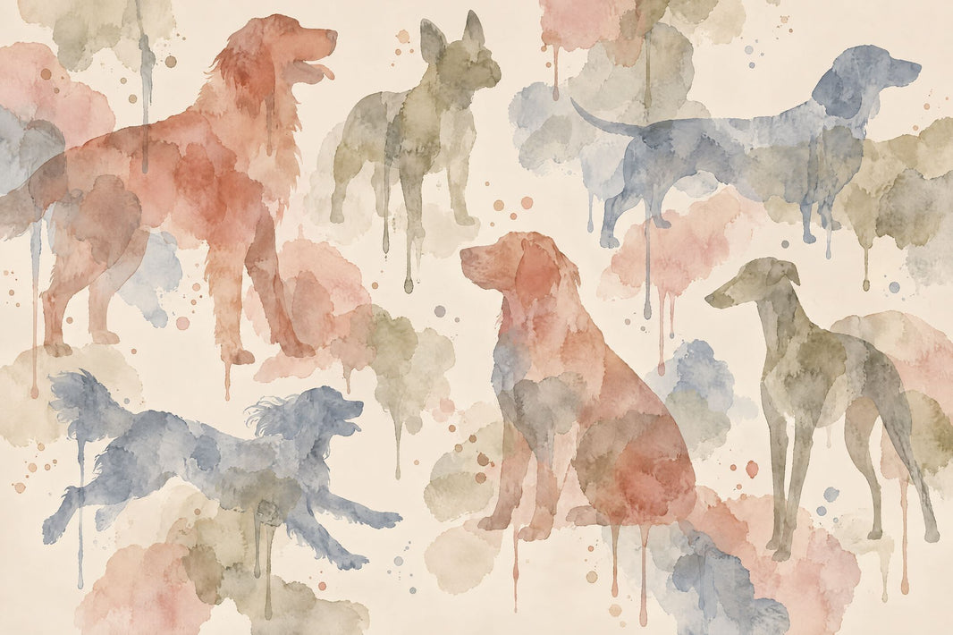 Watercolor Dogs Wallpaper Pastel Silhouettes Wall Mural pattern artwork