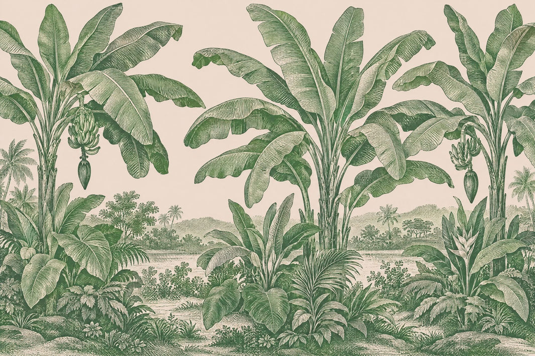 Vintage Tropical Jungle Wallpaper Toile Landscape Wall Mural pattern artwork