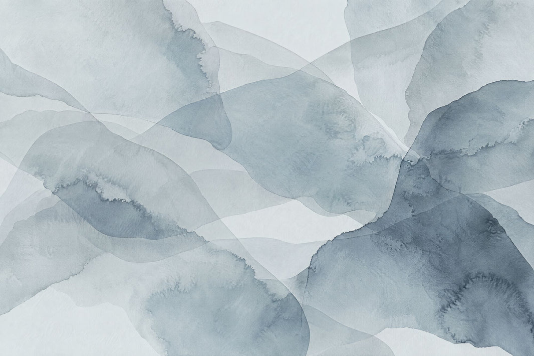 Abstract Watercolor Layers Wallpaper Blue Gray Minimalist Wall Mural pattern artwork