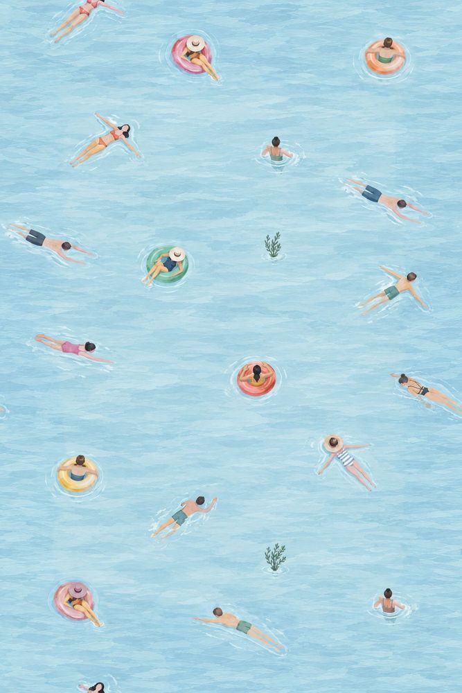 Swimming Pool Swimmers Wallpaper Watercolor Blue Water Pattern pattern artwork
