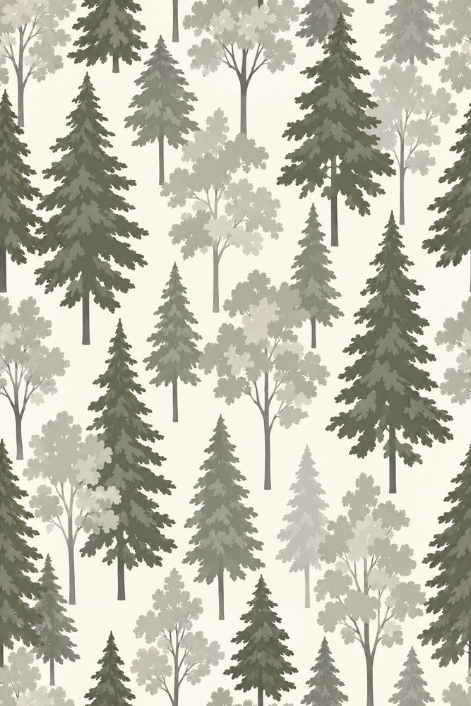 Forest Trees Wallpaper Sage Green Scandinavian Pattern pattern artwork
