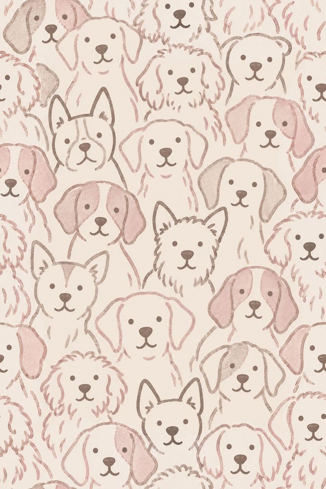 Puppy Faces Wallpaper Watercolor Pattern Blush Pink Cream pattern artwork