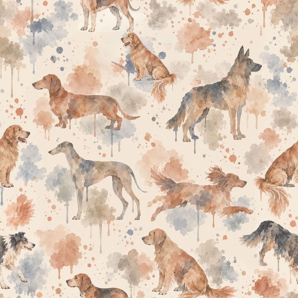 Watercolor Dogs Wallpaper Paint Splatter Pattern On Ivory Background pattern artwork