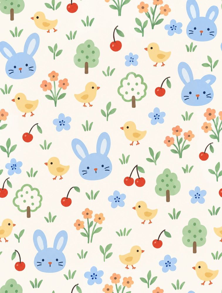 Bunny And Chicks Wallpaper Pastel Garden Pattern pattern artwork