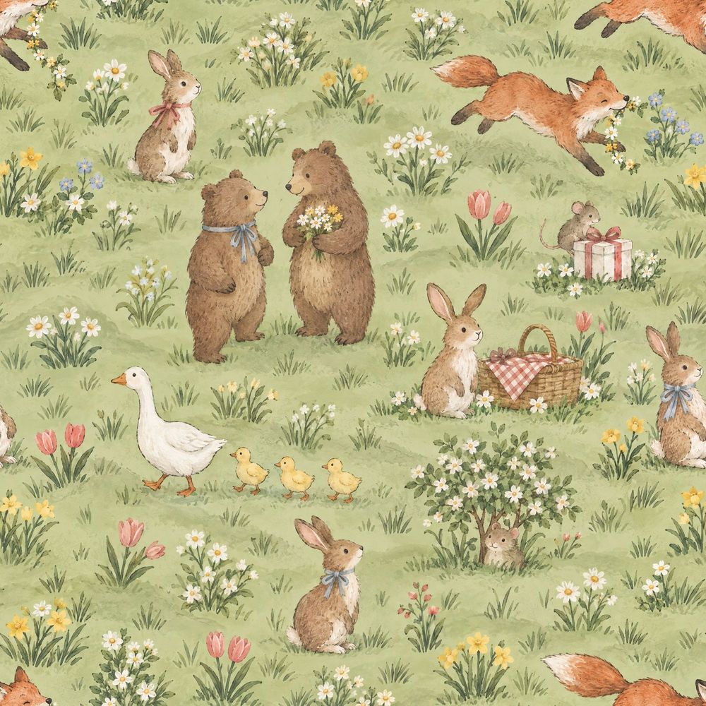 Woodland Animals Wallpaper Watercolor Meadow Pattern pattern artwork