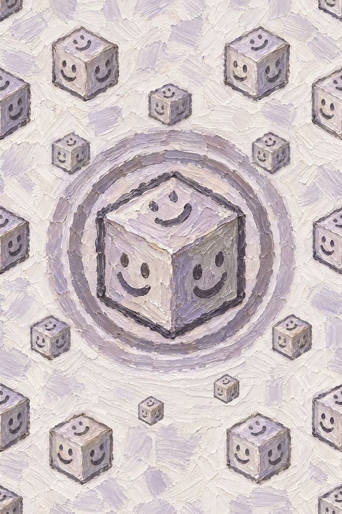 Smiley Cubes Wallpaper Playful Geometric Lavender Gray pattern artwork