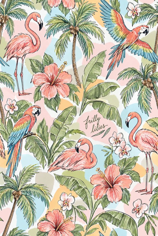 Flamingo And Parrot Wallpaper Tropical Watercolor Pattern pattern artwork