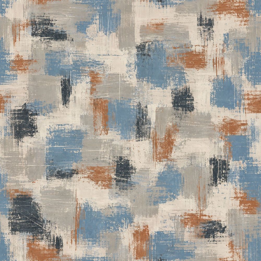 Abstract Brushstroke Wallpaper Blue Gray And Rust Blocks pattern artwork