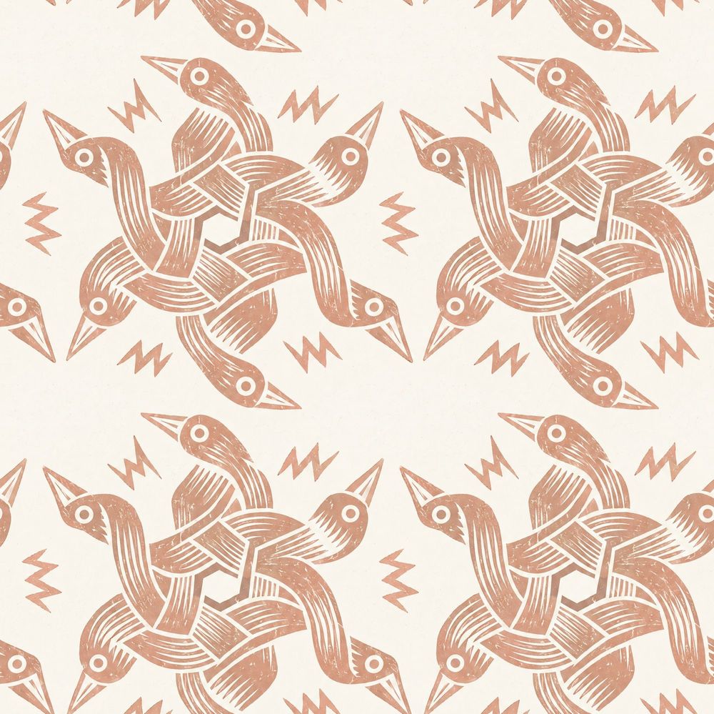 Bird Motif Wallpaper Terracotta Block Print Pattern pattern artwork