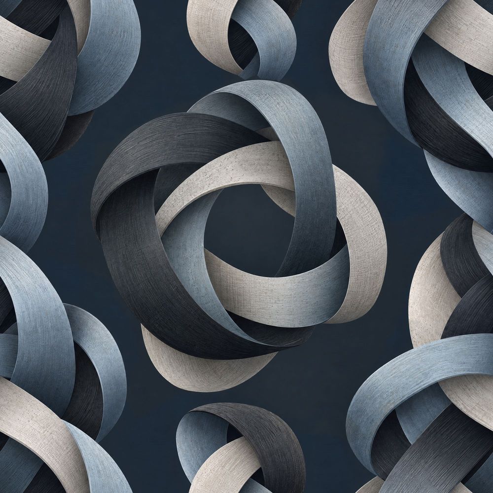 Interlocking Loop Wallpaper Dark Navy Abstract Geometric Ribbons pattern artwork