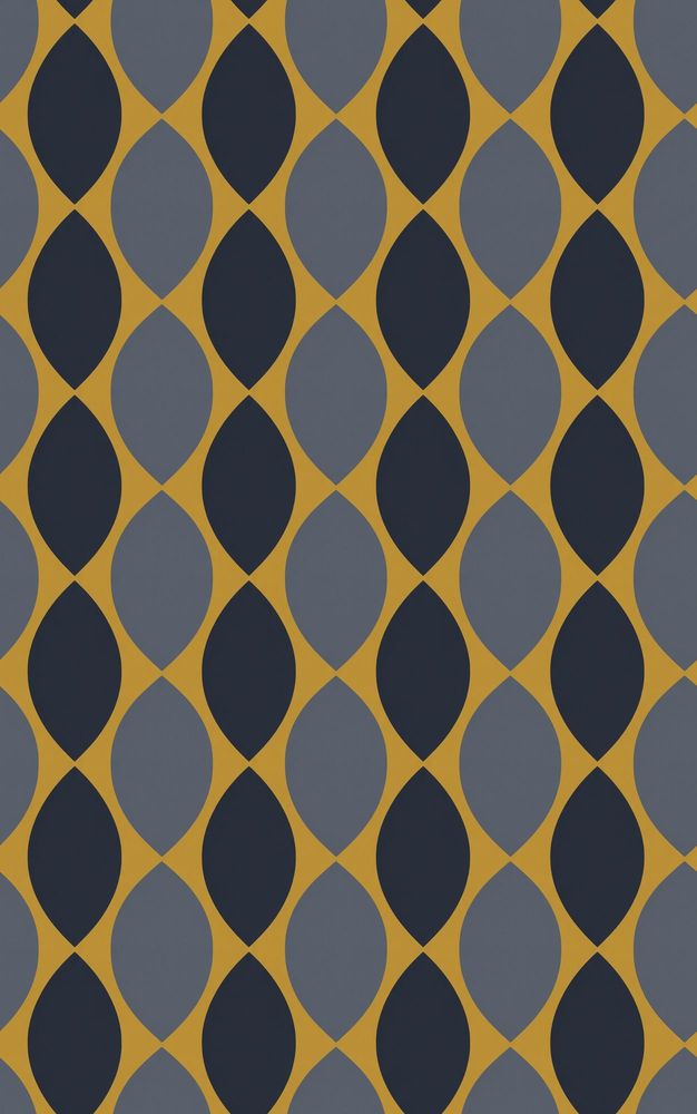 Ogee Leaf Wallpaper Mustard Yellow Navy Gray Mid Century Modern pattern artwork